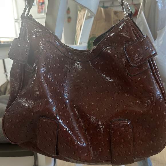 Vintage Y2K Guess Bag Faux Leather Ostrich Satchel Bag Shoulder Bag - Picture 5 of 8